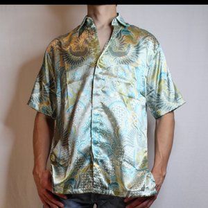 Oriental Blue Shiny Button up Shirt
